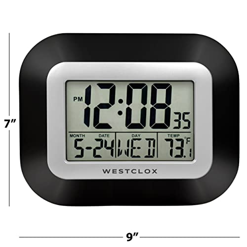 Westclox Large Digital Wall Clock Battery Operated with Temperature Date and Day of Week with Alarm | Modern Digital Desk Clock for Office Kitchen Bedroom or Living Room | Black - Image 3