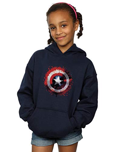 Marvel Girls Avengers Captain America Art Shield Hoodie Navy Blue 12-13 years