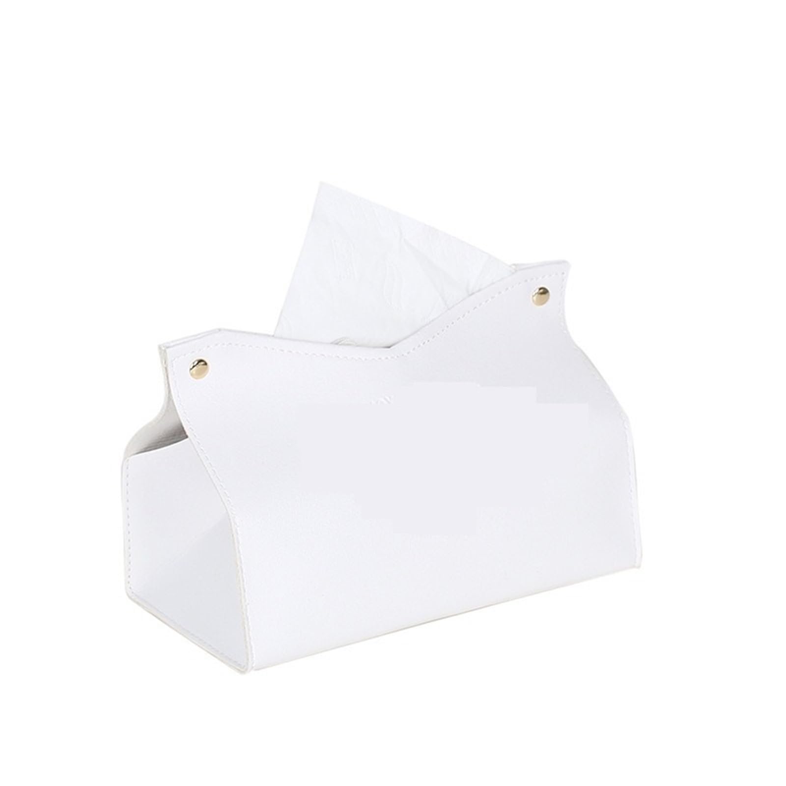 Tissue Box Leather Tissue Box Space Saving Multi Purpose Storage Holder For Living Room Kitchen Vehicle(WHITE)