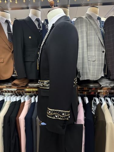 Mens Suits Slim Fit 3 Piece Handmade Beaded Formal Tuxedo Suits with Blazer Vest Pants for Wedding Prom4