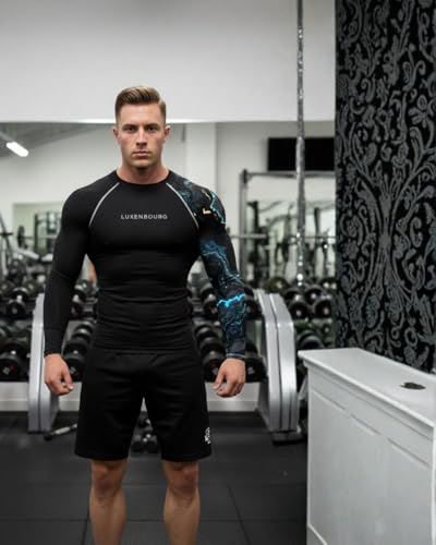 Image of Mens Gym Compression T-Shirt | Polyester Full Sleeve Sports Wear and Rash Guard for Training Workout and Athletic Activewear