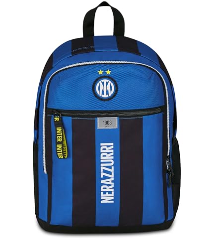 Seven Inter calcio Zaino Doppio Scomparto, Blu, Tasca Frontale con Zip e Tasca per Borraccia, Bambino, Scuola Elementare