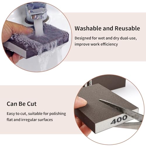 Image of 8 Pack Sanding Sponge Block, Wet Dry Sandpaper Sand Paper for Drywall Wood | 400 Grit, Washable & Reusable for Wall Metal Glasses Furniture