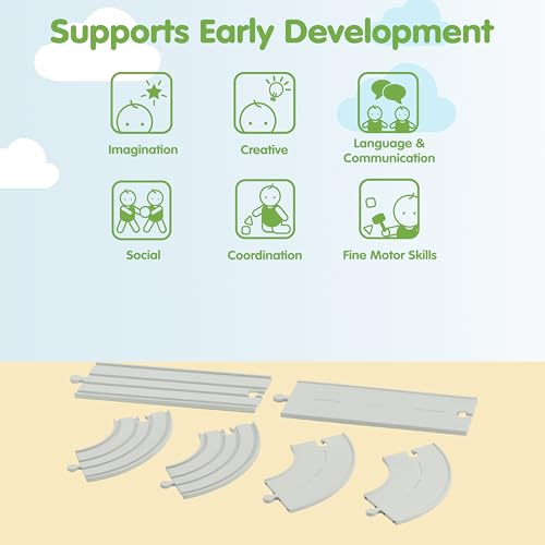 Image of PlanToys Rubber Road & Rail Expansion Tracks Set C Montessori Play Accessory | Imagination, Problem Solving and Creative World Building | Eco Friendly Track Set
