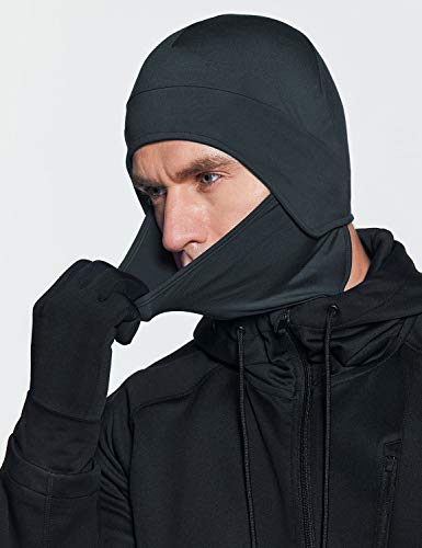 TSLA Men and Women Thermal Fleece Skull Cap, Winter Ski Cycling Under Helmet Liner, Running Beanie Hat, Skull Cap with Mask Charcoal, One Size