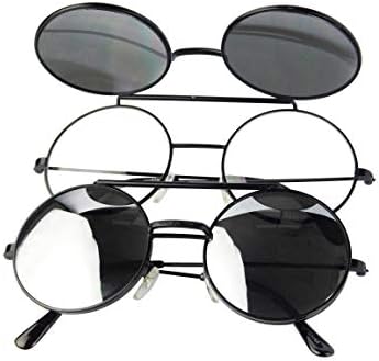 V137-vp Flip Up 2" Lens Round Metal Django steampunk Sunglasses (2-pack AM Black-mirror, mirrored)