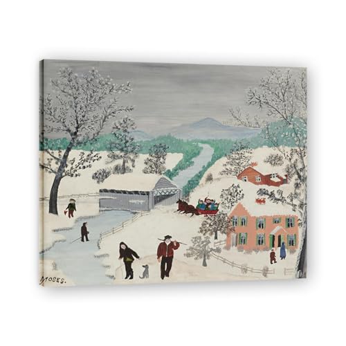 Reproduction de peinture Paysage d'hiver Grandma Moses : Cadeau idéal déco vintage