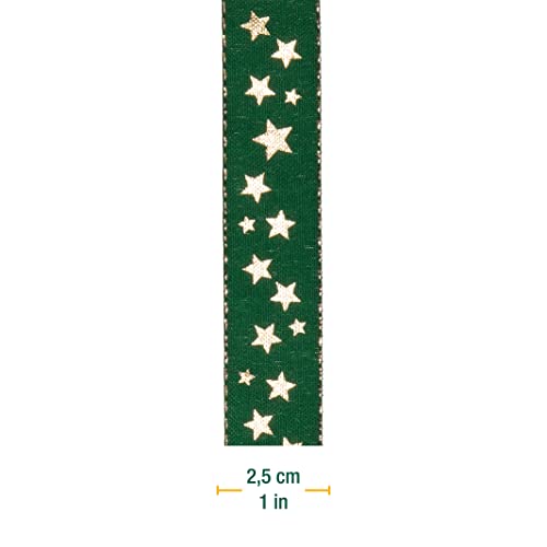 Halbach Seidenbänder Christmas Ribbon 25mm x 18m Christmas Gift Wrapping Ribbon Christmas Gift Wrapping Ribbon with Gold Stars and Lurex Edges - Image 2