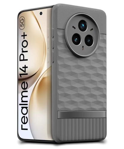 Image of WOW IMAGINE Back Cover for Realme 14 Pro Plus 5G with Hexa Cube Design | Ultra Slim Soft Rubberised Case | Inner Velvet Fabric | Matte Silicone Flexible Mobile Case | Camera Protection - Grey