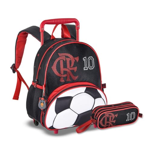 Mochila Rodinhas Flamengo e Estojo duplo Kit Escolar Infantil Futebol