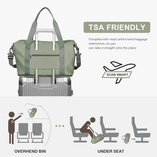 Women Travel Duffle Bag Sport Gym Tote Bag for Women Weekender Bag Carry on Bag Beach Bag Overnight Bag Waterproof Luggage Bag Expandable Lightweight Version Grey Green by SEAFEW - Used condition - Image 6
