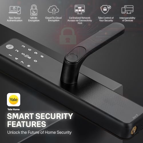 Image of Yale Zuri S Smart Door Lock | Fingerprint, PIN, RFID, Manual Key | Bluetooth Digital Smart Lock with Yale Home App Access | 3 Year Warranty | Black