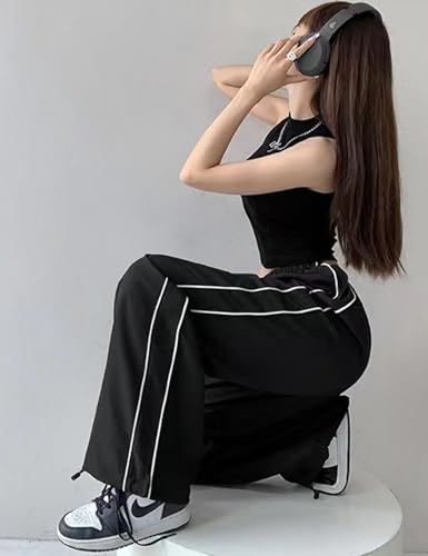 Womens Parachute Pants Y2k Baggy Wide Leg Track Pants Elastic Waist Jogger Sweatpants Hiking Pants Trousers ﻿4