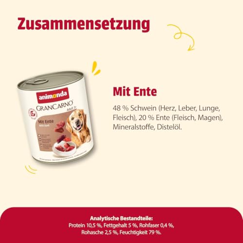 animonda GranCarno Adult Hunde Nassfutter mit Ente (6 x 800 g)