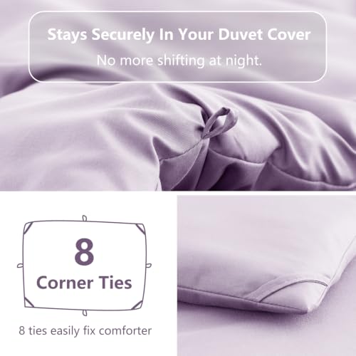 Image of HIMEET King Size Comforter Set, 3 Pieces with 2 Pillowcases, Lavender | 270GSM Down Alternative Fill, Oeko-TEX Certified, 8 Corner Ties Quilted, All Season, Fluffy Bed Set, Bedroom Decor Bedding
