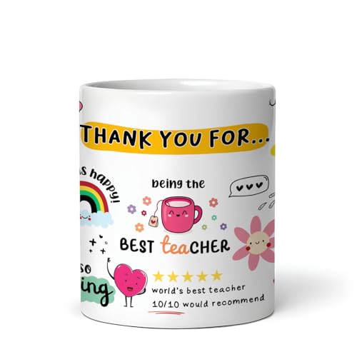 Image of DAYS Thank You Teacher Doodle Coffee Mug, Appreciation Mug with Lovely Messages /Gift for Teacher's, Birthday or Special Ocassion, Ceramic Mug Coffee /Tea Cup, Gift for Sir /Mam - 325 Ml