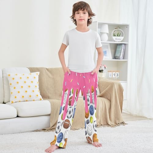 Boys Pj Pants Pink Ice Cream Ball Soft Kids Joggers Long Lounge Bottoms with Elastic Waist & Pockets 6-14 Years3