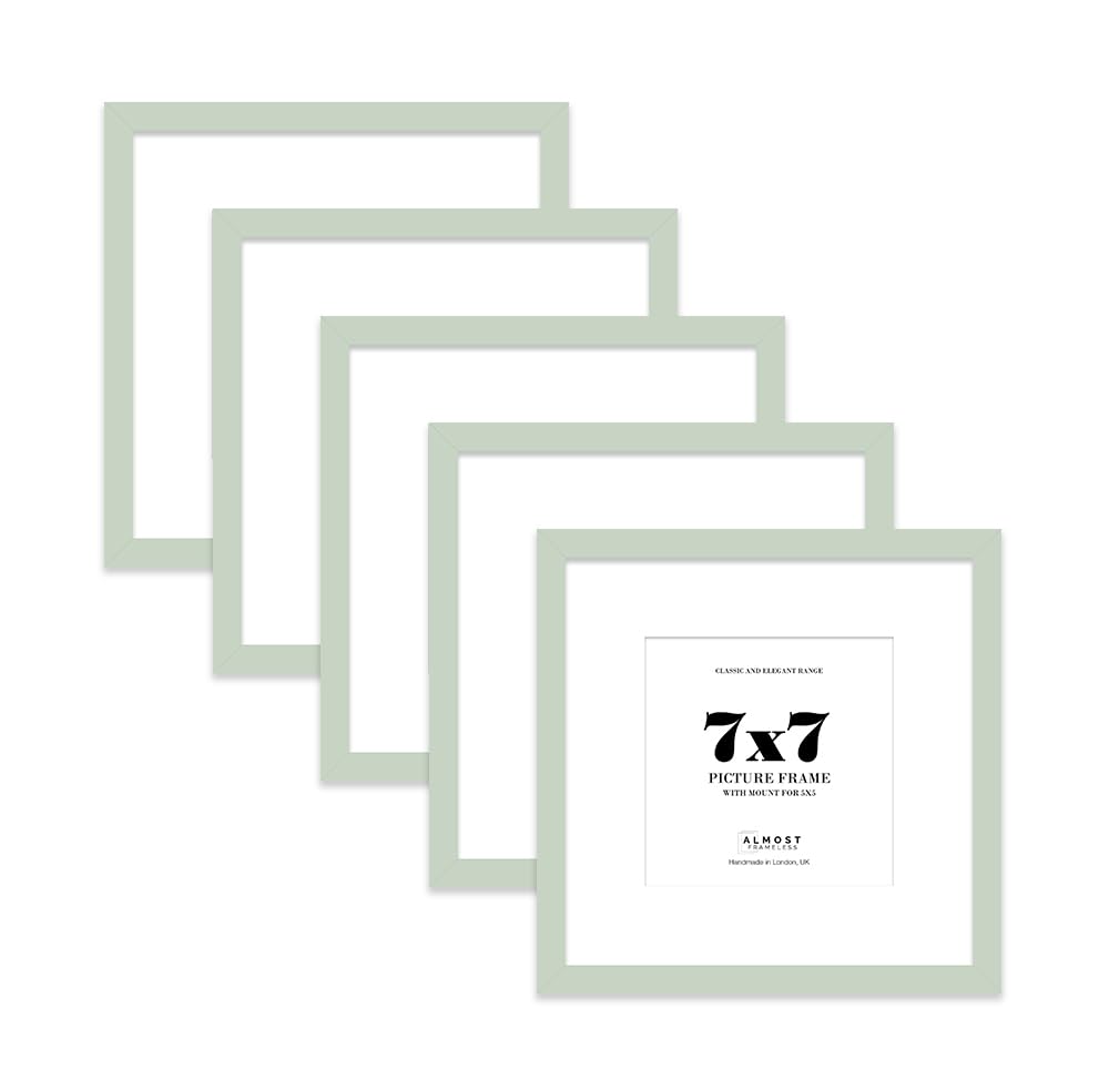 7x7 Mint Green Picture Frame with Mount for 5x5 Photos, Prints - Modern Square Wall Frame, Set of 5