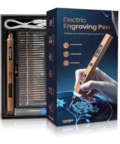 Vanlgs Engraving Pen for Metal Wood Glass Plastic Engraving Tool with LED Light 31 Bits Cordless 5 Speeds Rechargeable Engraver Kit Craft Gifts for for Teens Adults Beginner (Bronze)