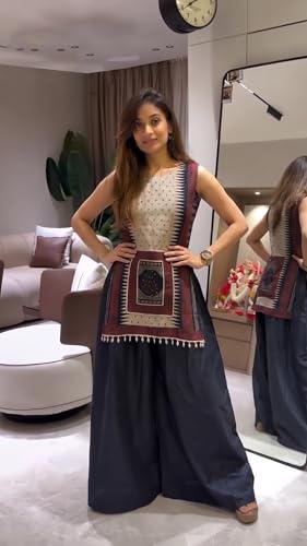 Image of ANNI Designer Co Ord Set for Women Cotton Blend Printed | Kurta Palazzo Set for Woman | Straight Coord Outfit Round Neck Sleeveless Stylish Ethnic Dress Trendy Womens Clothing
