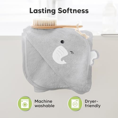 Image of KeaBabies Hooded Baby Towel for Newborn, Baby Bath Towels (Elephant, 35x35) | Viscose Derived from Bamboo, Large Baby Towels with Hood, Boys, Girls, Toddler, Soft Absorbent Baby Bath Essentials