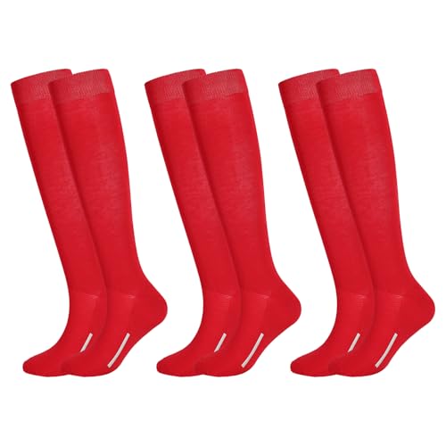 Haysandy 3 Pairs Baseball Socks Bulk Softball Sock Youth High Long Tube Soccer Football Team Boys Girls Adults Sport Sock(Red L)