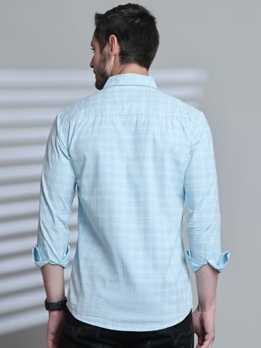 Image of Majestic Man Comfort Slim Fit Spread Collar Small Checked Cotton Casual Shirt