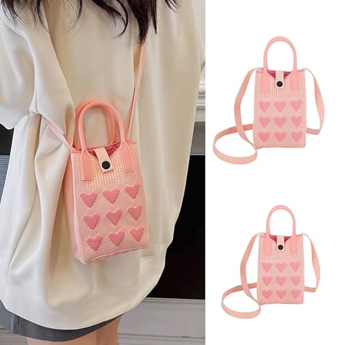 Cell Phone Crossbody Bag for Women Little Crochet Pouch Tote Handbag with Heart Pattern3