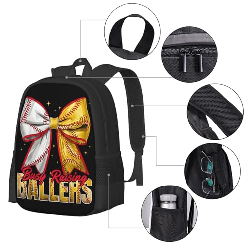 Busy Raising Ballers Softball Baseball Game Day Backpack Large Capacity Backpacks Leisure Travel Daypack 12.5X5.5X16.5 inch3