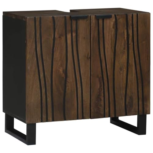 vidaXL Gabinete de Lavabo para Baño con Estante Nogal 62 x 33 x 58 cm, Mueble de baño, diseño Moderno, solución de Almacenamiento Durable, Lavabo Rectangular, Organizador Compacto para casa