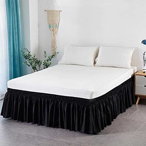 Frilled Valance Fitted Sheet - Three Fabric Easy Care Soft Brushed Microfibre Fabric - Extra Deep Valance Frill Drop: 30cm Fade Resistant Bedding (Color : Black, Size : 120 * 200+30cm)
