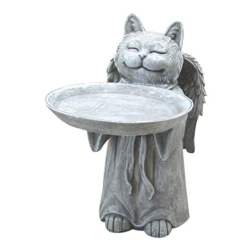 Comfy Hour Loving Memory Collection Resin Memorial Cat Angel Birdfeeder Pet Statue, Handmade, Faithful Memory of Cat's Bereavement