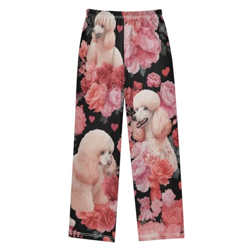 ZZXXB Poodle Rose Flowers Boys Long Pants Soft Trousers Elastic Waist Kids Lounge Bottoms with Pockets S-XL2
