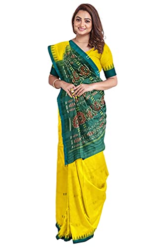Image of Odisha Sambalpuri Handloom Ikat Women's Cotton Saree, Odisha Handloom Handmade Pure Cotton Khandua Saree, Ikkat Orissa Traditional Handloom Saree Without Blouse