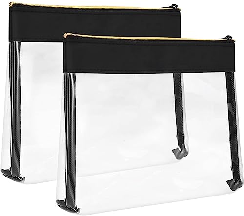 TSA Approved Clear Toiletry Bags, TRIPON 2PC Travel Clear Toiletries Bags Transparent Makeup Cosmetic Pouch TPU Plastic Waterproof Carry-on Quarts Liquid Bag (Black)
