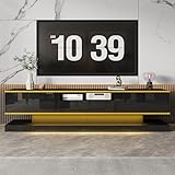 ModernLuxe High Gloss TV Unit with 3 Drawers and Open Compartment, Stylish TV Stand Cabinet with Color-Changing LED Lights, Elegant Modern Entertainment Center for Living Room, Black, 180 × 38 × 45 cm
