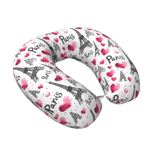 GVYGVY Oreillers de voyage en mousse à mémoire de forme pour avions – Tour Eiffel Love imprimé amour doux en forme de U pour dormir pour les voyages, le...