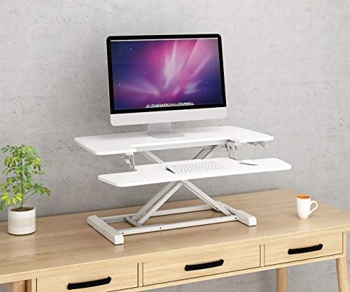 FLEXISPOT Sit Stand Desk Standing Desk Height Adjustable Desk Converter-35 Inch Wide Work Surface M17MW (MEDIUM, WHITE)