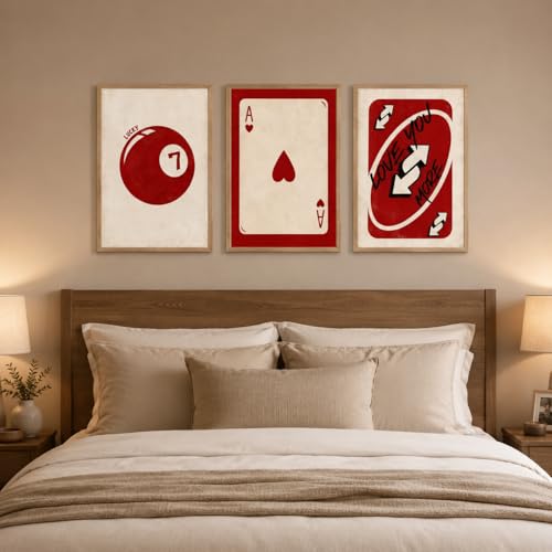 Image of Livin'luxe Set of 3 Lucky 7 Playing Card Wall Paintings for Living Room Bedroom Game Room Decor with Premium Wooden Color Synthetic Frame (25.5 x 19.5 Inch) NM03-92