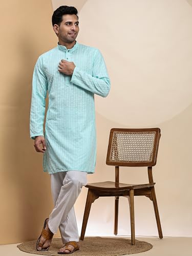 Image of Pro-Ethic Style Developer Men Silk Striped Father Son Matching Ethnic Wear Embroidery Mirror Work Kurta Pyjama Set |(Combo)B-117