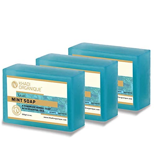 Image of Khadi Organique Handmade Pure Mint Soap With Essential Oil Pack Of 3