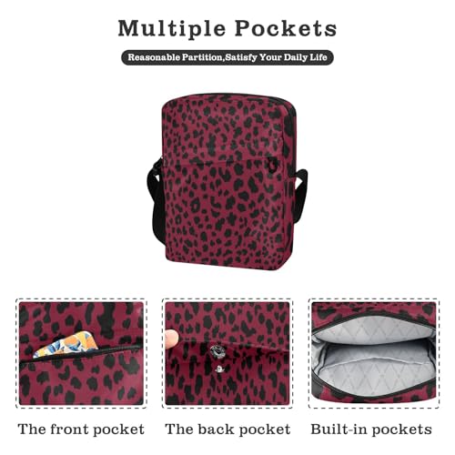 messenger bag for women Small Crossbody Bag For Women Shoulder Handbags For Women Adjustable Strap for outdoor sports outdoor sports- Burgundy Leopard Print2