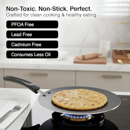 Image of Prestige Aluminium Omega Select Plus Non-Stick Concave Tawa, 28 cm, Black