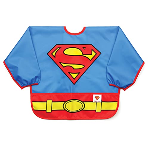 Bumkins Sleeved Bib Baby Bib, Toddler Bib, Smock, Waterproof Fabric, Fits Ages 6-24 Months â€“ DC Comics Superman