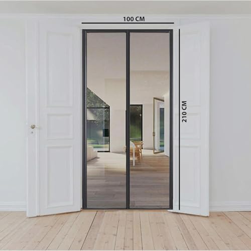 Image of Magnetic Mosquito Screen Door Net Curtain with Magnets Reinforced Polyester Mesh Curtain Back Door Mesh with Full Frame Hook & Loop