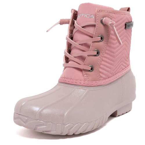 Nautica Toddler Girls Duck Boots Waterproof Quilted Winter Snow Boots with Warm Lining and Easy Zipper for Cold Weather-Truett Toddler-Pink Shimmer Grey Size-7