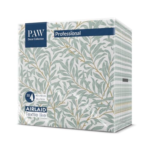 PAW - Servilletas Papel Airlaid (40 x 40 cm) I 50 Piezas I Servilletas de Tela I Ideal para Bodas, Bautizos, Comuniones, Cumpleaños I Decoración de Mesa I Similar al Tejido I Rama de Sauce