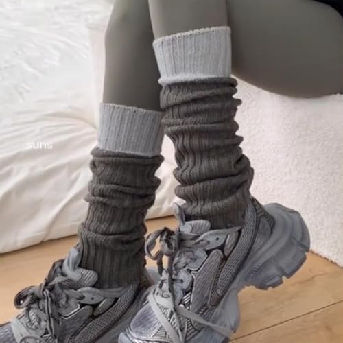 Image of Triplewood Y2K Warm Long Leg Warmers for Women White Knitted Girls Leg Warmer Socks Winter Accessory