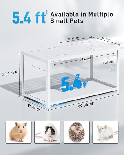 Image of BUCATSTATE Hamster Cage 3.0: Metal Large Rat Cage Stackable with Top Access Easy Assemble 39.3L x 19.7W x 20.6H Inches Dwarf Syrian Hamster Tank for Gerbil Mouse (5.4 ft, White)