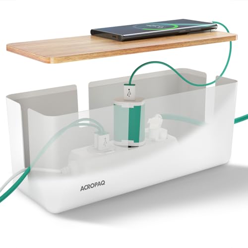 ACROPAQ Boîte Cache câble - Boîte Rangement Cable, avec Couvercle en Bambou, Moyen (30 x 12 x 11...